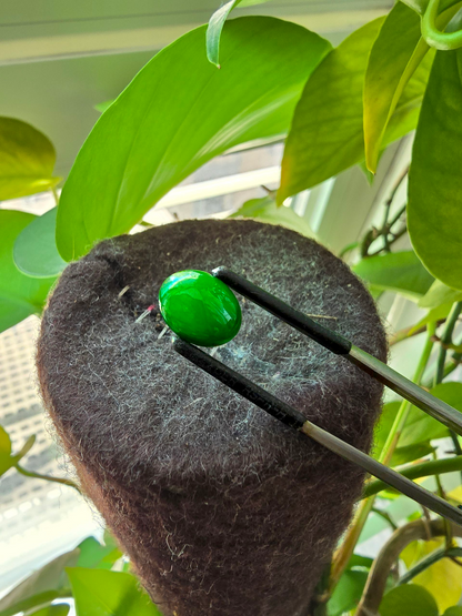Certified MADE IN JAPAN 3.09 cts. Bright Green Burmese A-Jadeite Oval Cabochon Loose Stone LS18