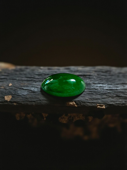 Certified MADE IN JAPAN 3.09 cts. Bright Green Burmese A-Jadeite Oval Cabochon Loose Stone LS18