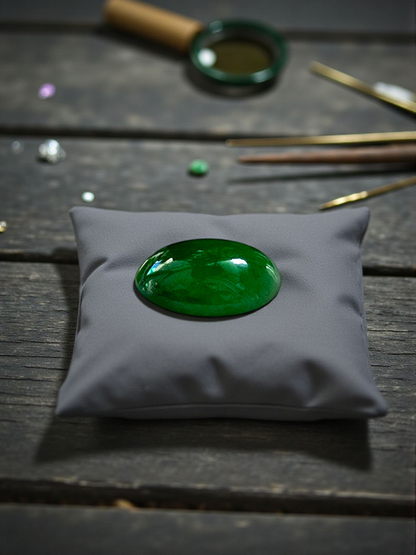 Certified MADE IN JAPAN 3.09 cts. Bright Green Burmese A-Jadeite Oval Cabochon Loose Stone LS18