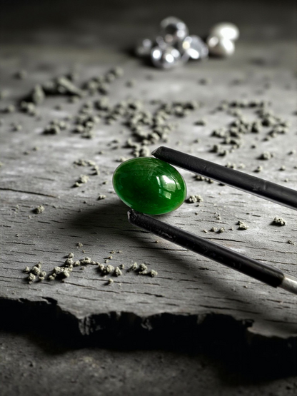 Certified MADE IN JAPAN 1.75 cts. Deep Green Burmese A-Jadeite Oval Cabochon Loose Stone LS20