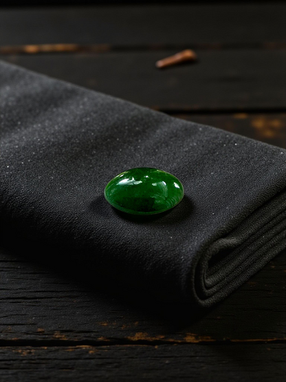 Certified MADE IN JAPAN 1.75 cts. Deep Green Burmese A-Jadeite Oval Cabochon Loose Stone LS20