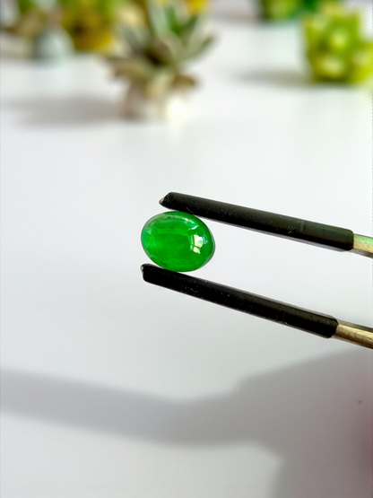 Certified MADE IN JAPAN 1.16 cts. Bright Green Burmese A-Jadeite Oval Cabochon Loose Stone LS21