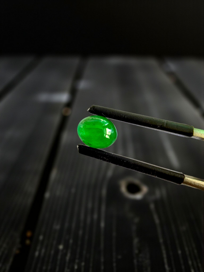 Certified MADE IN JAPAN 1.16 cts. Bright Green Burmese A-Jadeite Oval Cabochon Loose Stone LS21