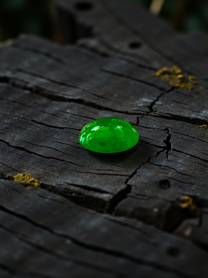 Certified MADE IN JAPAN 1.16 cts. Bright Green Burmese A-Jadeite Oval Cabochon Loose Stone LS21