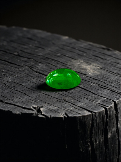 Certified MADE IN JAPAN 1.16 cts. Bright Green Burmese A-Jadeite Oval Cabochon Loose Stone LS21