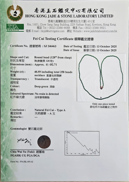 Imperial Green Burmese A-Jade Beaded Long Necklace - 24.50 inches (2.80 mm Beads) with Sterling Silver 925 - Certified - 10010