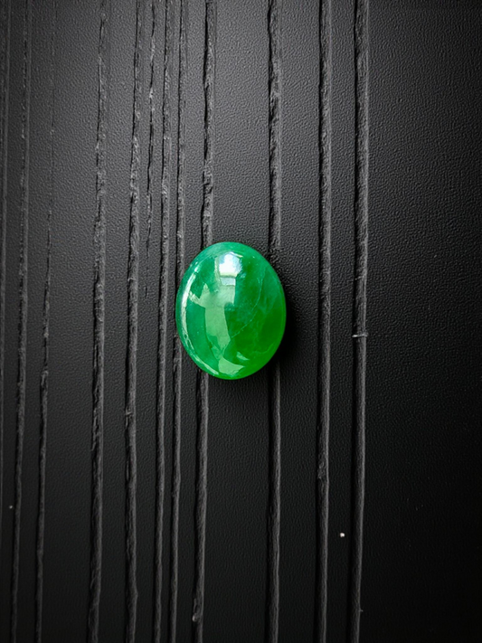Certified MADE IN JAPAN 1.05 cts. Bright Green Burmese A-Jadeite Oval Cabochon Loose Stone LS22