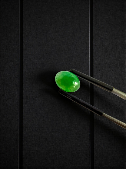 Certified MADE IN JAPAN 3.22 cts. Bright Green Burmese A-Jadeite Oval Cabochon Loose Stone LS24