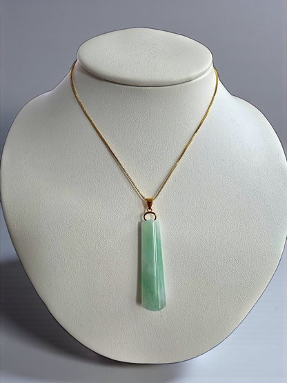 Hokkaido (MADE IN JAPAN) Tube Tapered Burmese A-Jadeite Charm Pendant (with 18K Solid Yellow Gold) - Certified - V4
