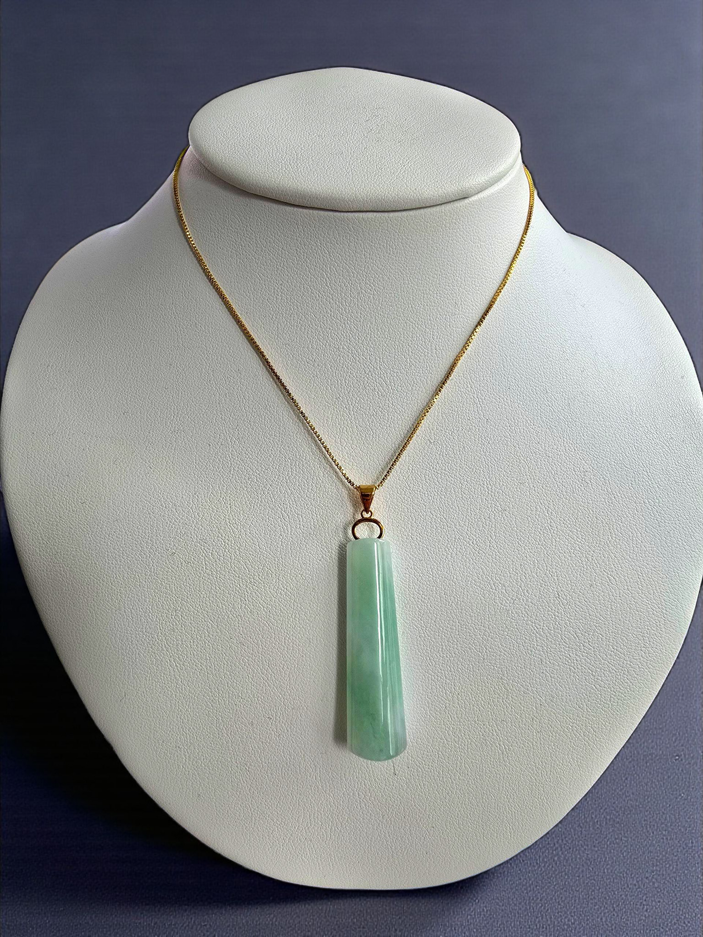 Hokkaido (MADE IN JAPAN) Tube Tapered Burmese A-Jadeite Charm Pendant (with 18K Solid Yellow Gold) - Certified - V4