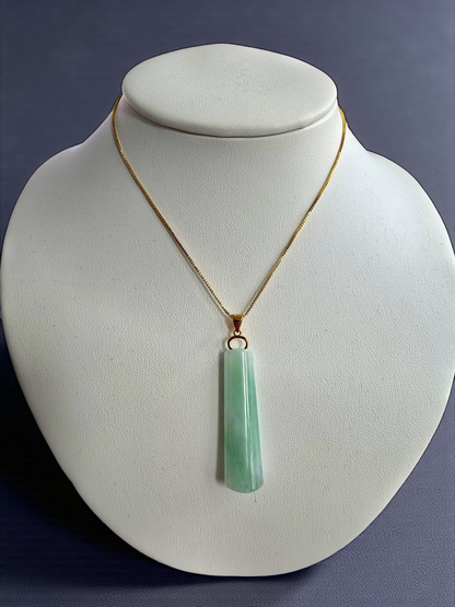 Hokkaido (MADE IN JAPAN) Tube Tapered Burmese A-Jadeite Charm Pendant (with 18K Solid Yellow Gold) - Certified - V4