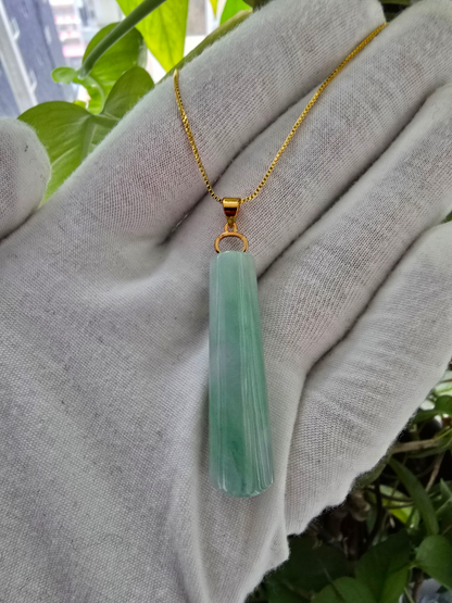 Hokkaido (MADE IN JAPAN) Tube Tapered Burmese A-Jadeite Charm Pendant (with 18K Solid Yellow Gold) - Certified - V4