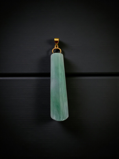 Hokkaido (MADE IN JAPAN) Tube Tapered Burmese A-Jadeite Charm Pendant (with 18K Solid Yellow Gold) - Certified - V4