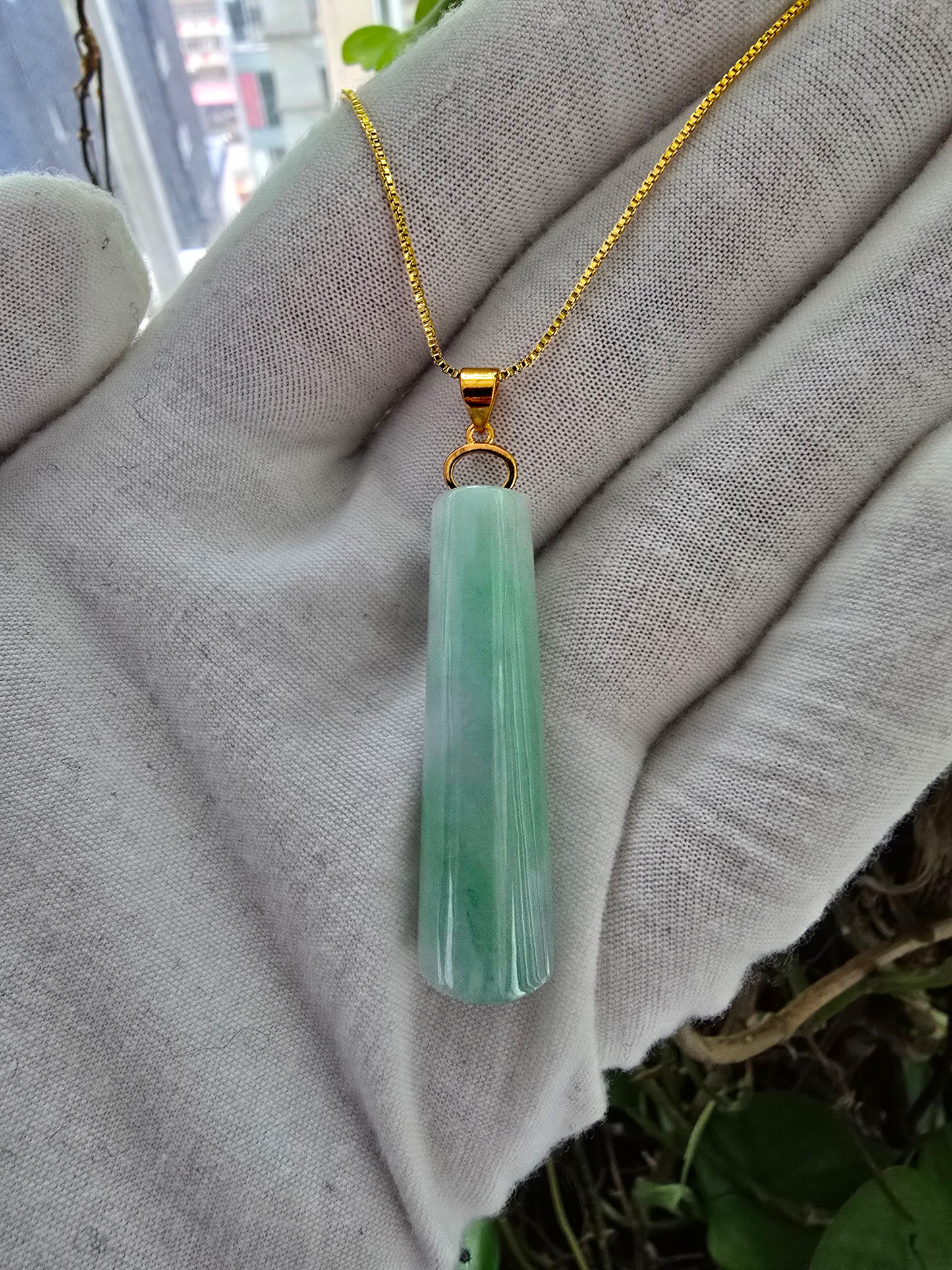 Hokkaido (MADE IN JAPAN) Tube Tapered Burmese A-Jadeite Charm Pendant (with 18K Solid Yellow Gold) - Certified - V4