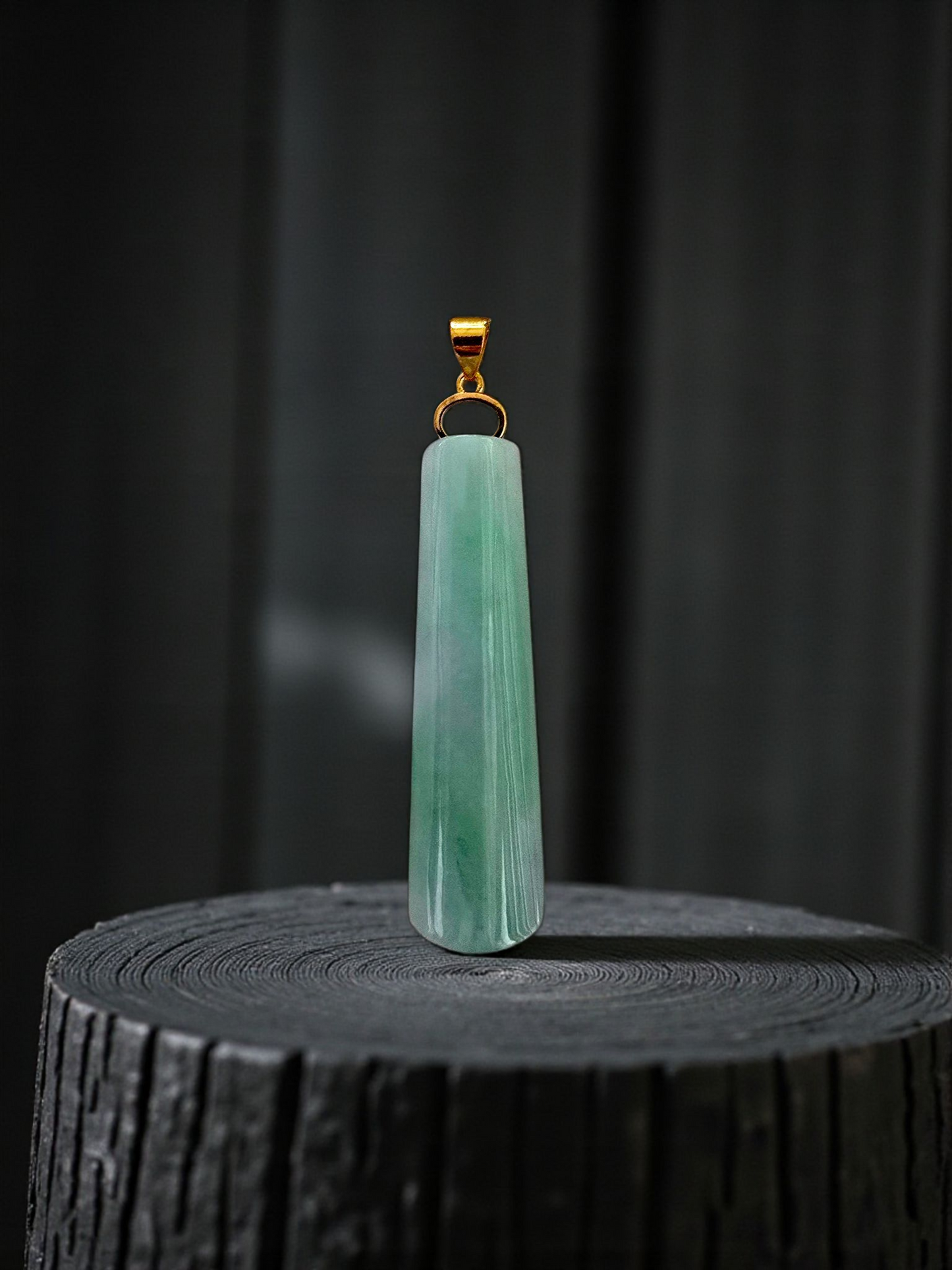 Hokkaido (MADE IN JAPAN) Tube Tapered Burmese A-Jadeite Charm Pendant (with 18K Solid Yellow Gold) - Certified - V4
