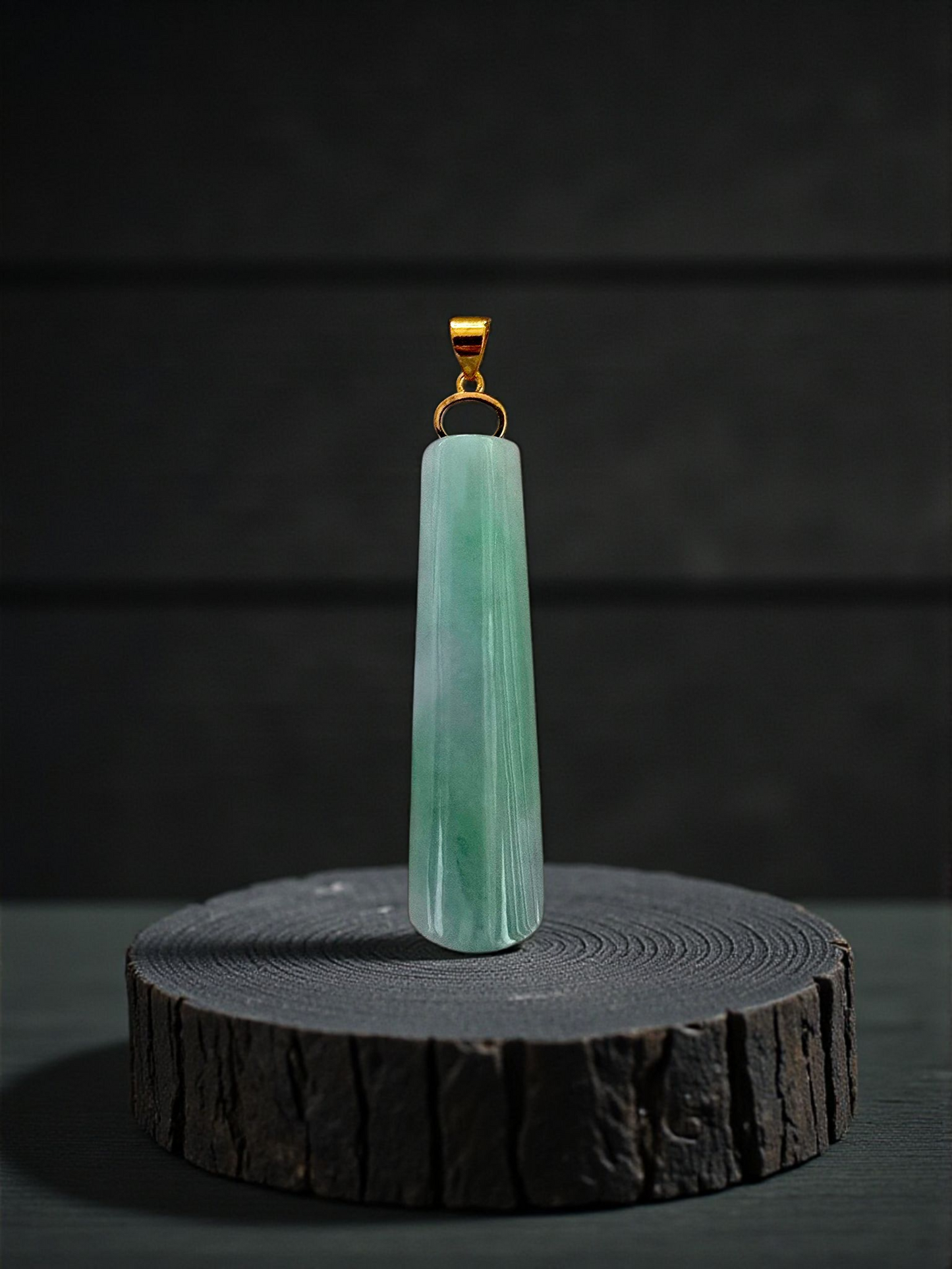 Hokkaido (MADE IN JAPAN) Tube Tapered Burmese A-Jadeite Charm Pendant (with 18K Solid Yellow Gold) - Certified - V4