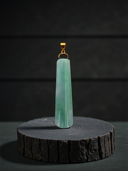 Hokkaido (MADE IN JAPAN) Tube Tapered Burmese A-Jadeite Charm Pendant (with 18K Solid Yellow Gold) - Certified - V4