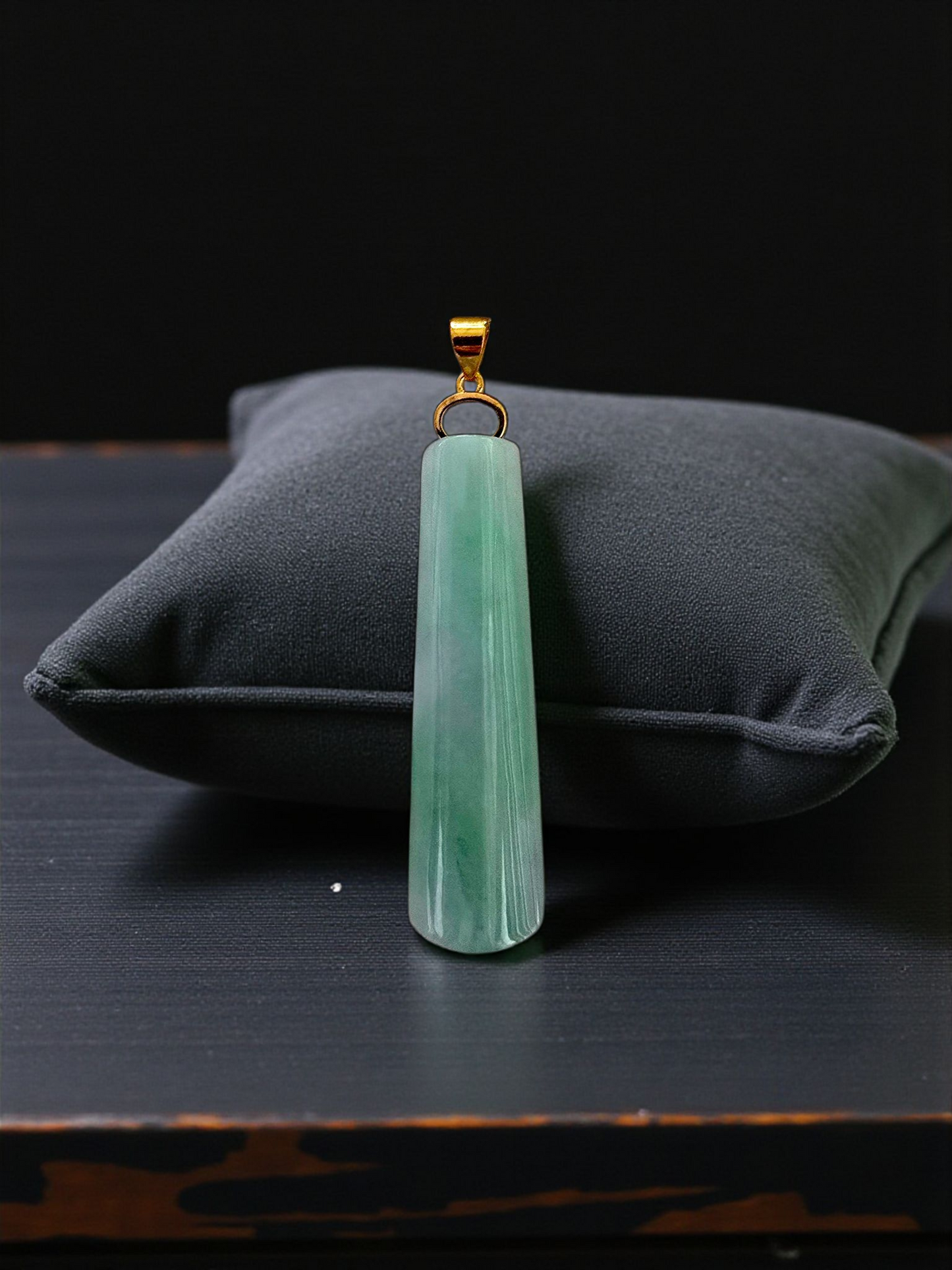 Hokkaido (MADE IN JAPAN) Tube Tapered Burmese A-Jadeite Charm Pendant (with 18K Solid Yellow Gold) - Certified - V4