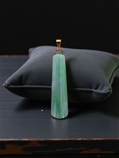 Hokkaido (MADE IN JAPAN) Tube Tapered Burmese A-Jadeite Charm Pendant (with 18K Solid Yellow Gold) - Certified - V4