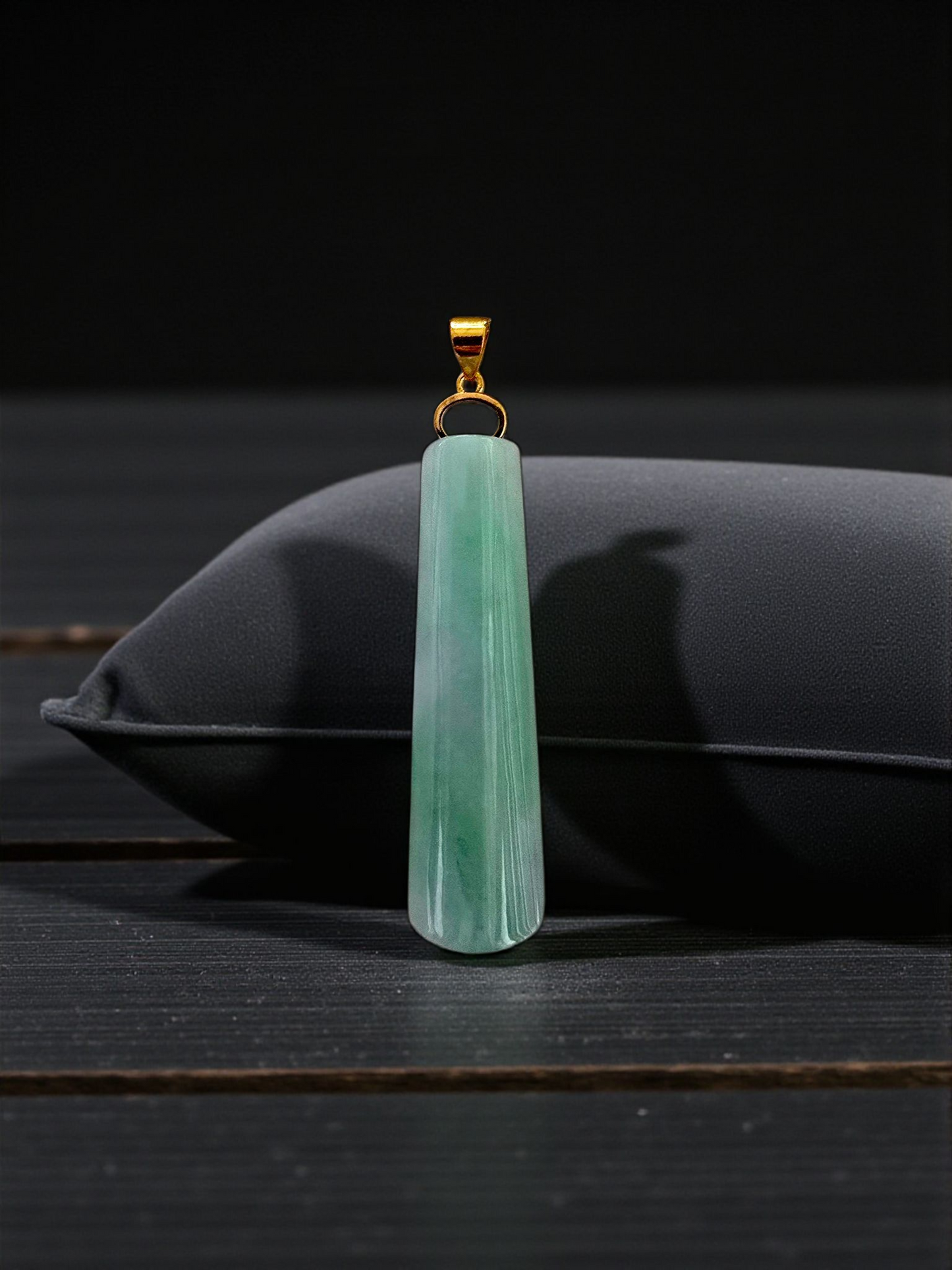 Hokkaido (MADE IN JAPAN) Tube Tapered Burmese A-Jadeite Charm Pendant (with 18K Solid Yellow Gold) - Certified - V4