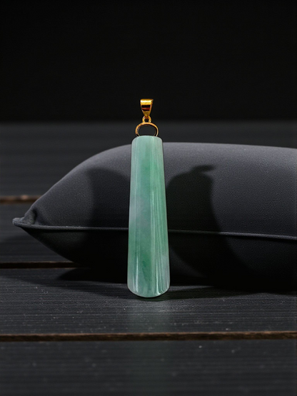 Hokkaido (MADE IN JAPAN) Tube Tapered Burmese A-Jadeite Charm Pendant (with 18K Solid Yellow Gold) - Certified - V4