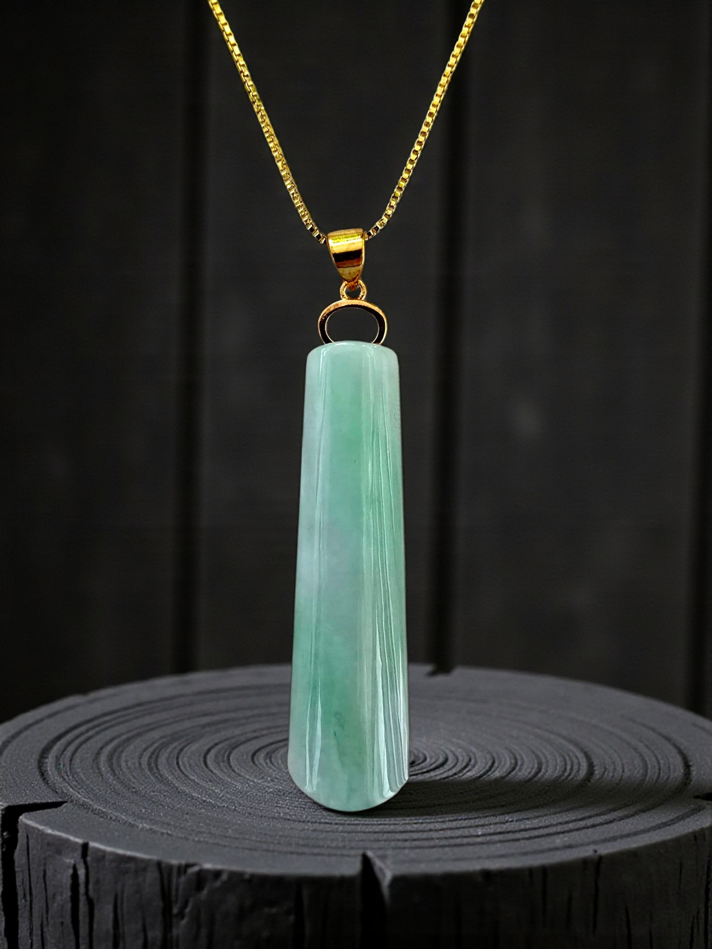 Hokkaido (MADE IN JAPAN) Tube Tapered Burmese A-Jadeite Charm Pendant (with 18K Solid Yellow Gold) - Certified - V4