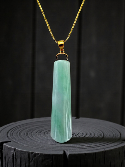 Hokkaido (MADE IN JAPAN) Tube Tapered Burmese A-Jadeite Charm Pendant (with 18K Solid Yellow Gold) - Certified - V4