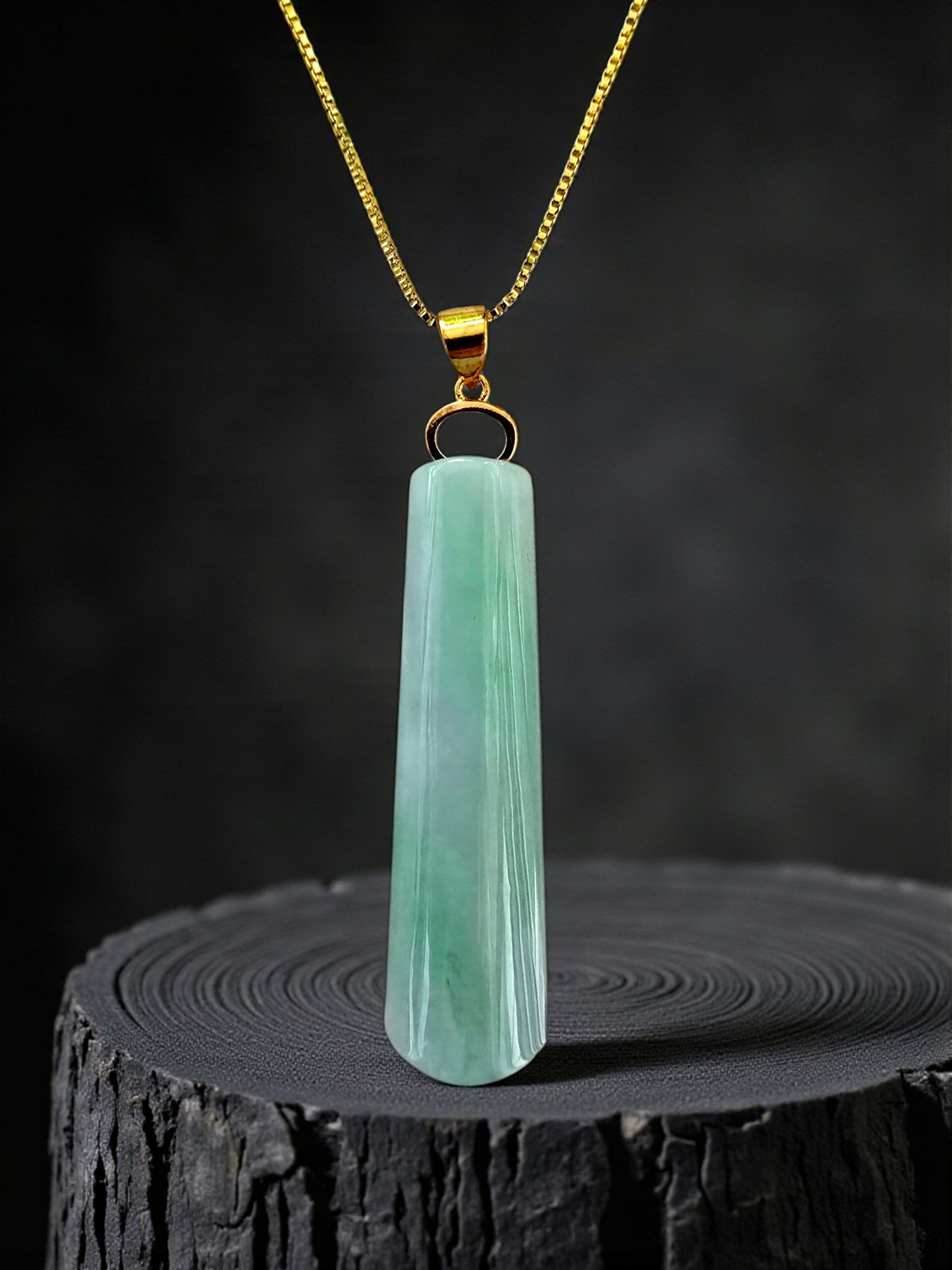 Hokkaido (MADE IN JAPAN) Tube Tapered Burmese A-Jadeite Charm Pendant (with 18K Solid Yellow Gold) - Certified - V4