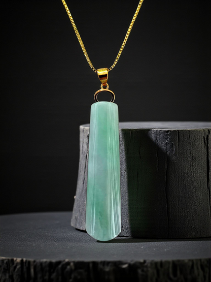 Hokkaido (MADE IN JAPAN) Tube Tapered Burmese A-Jadeite Charm Pendant (with 18K Solid Yellow Gold) - Certified - V4