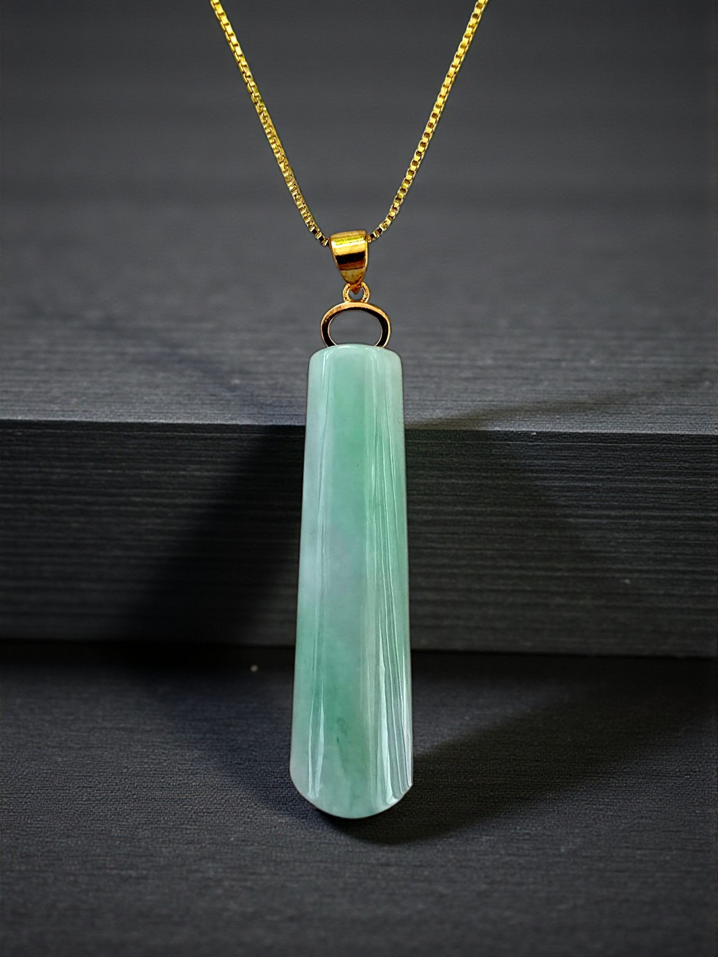Hokkaido (MADE IN JAPAN) Tube Tapered Burmese A-Jadeite Charm Pendant (with 18K Solid Yellow Gold) - Certified - V4