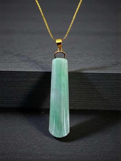 Hokkaido (MADE IN JAPAN) Tube Tapered Burmese A-Jadeite Charm Pendant (with 18K Solid Yellow Gold) - Certified - V4