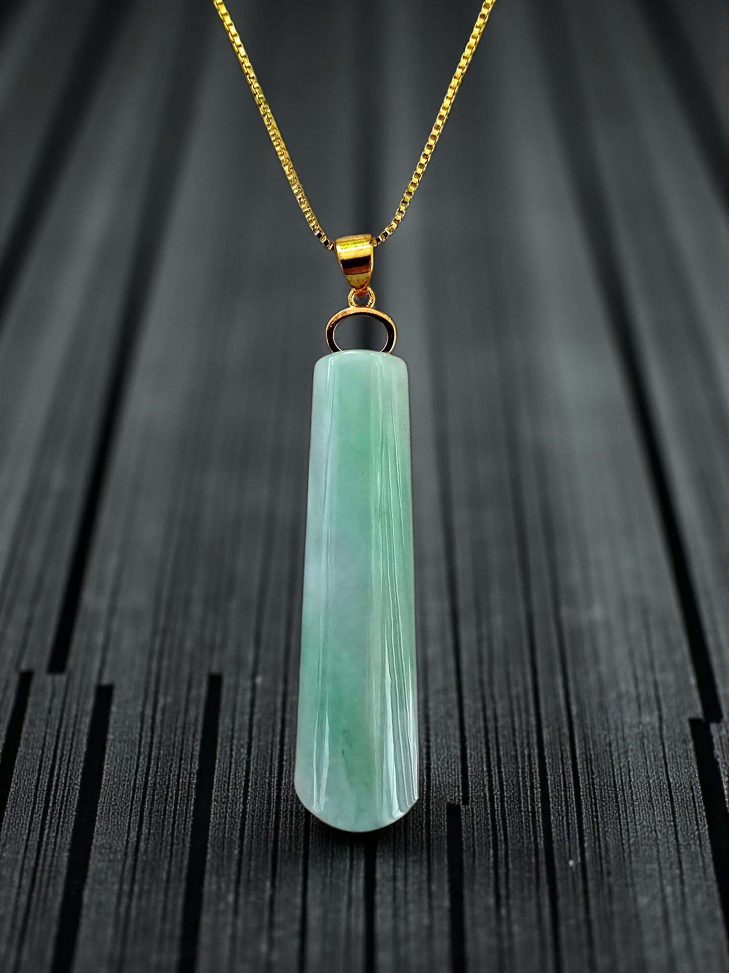Hokkaido (MADE IN JAPAN) Tube Tapered Burmese A-Jadeite Charm Pendant (with 18K Solid Yellow Gold) - Certified - V4