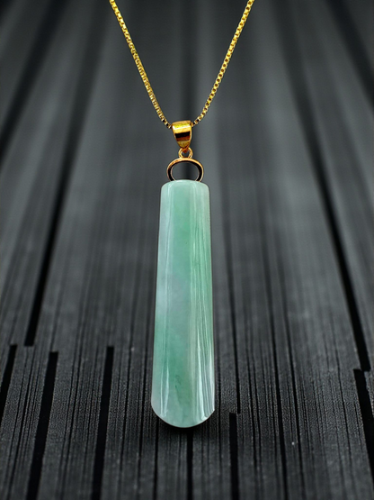 Hokkaido (MADE IN JAPAN) Tube Tapered Burmese A-Jadeite Charm Pendant (with 18K Solid Yellow Gold) - Certified - V4