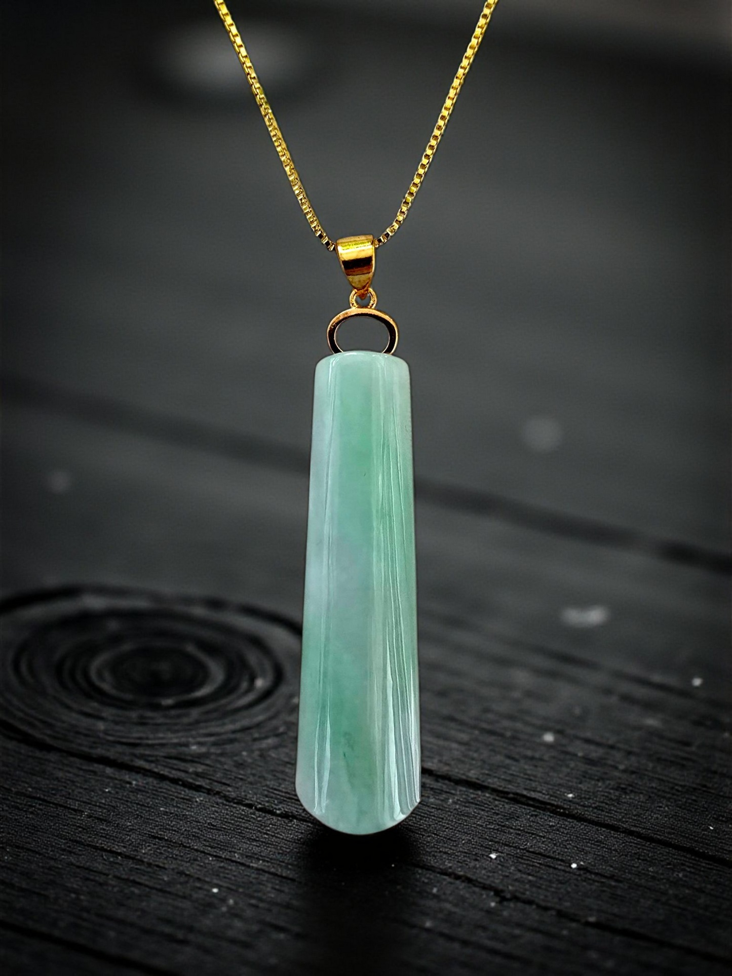 Hokkaido (MADE IN JAPAN) Tube Tapered Burmese A-Jadeite Charm Pendant (with 18K Solid Yellow Gold) - Certified - V4