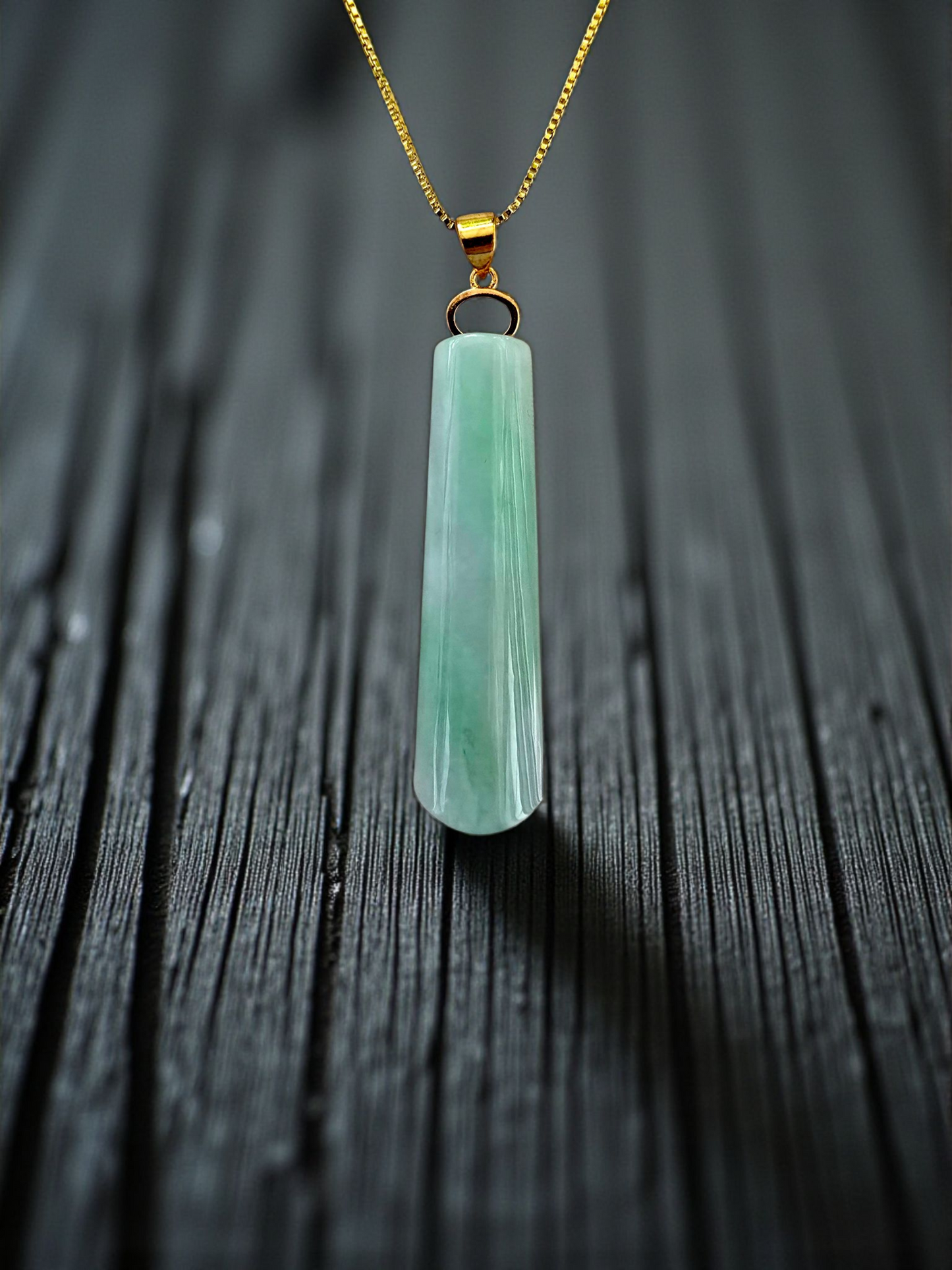 Hokkaido (MADE IN JAPAN) Tube Tapered Burmese A-Jadeite Charm Pendant (with 18K Solid Yellow Gold) - Certified - V4