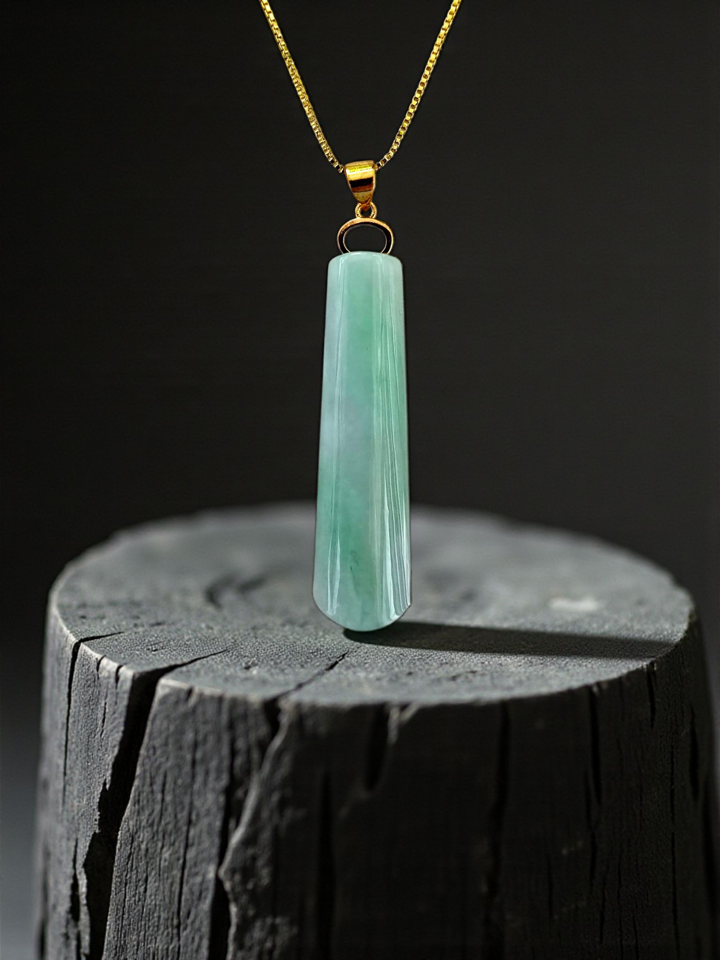 Hokkaido (MADE IN JAPAN) Tube Tapered Burmese A-Jadeite Charm Pendant (with 18K Solid Yellow Gold) - Certified - V4