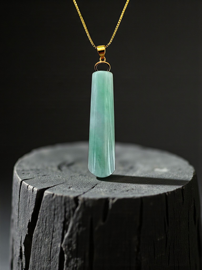 Hokkaido (MADE IN JAPAN) Tube Tapered Burmese A-Jadeite Charm Pendant (with 18K Solid Yellow Gold) - Certified - V4