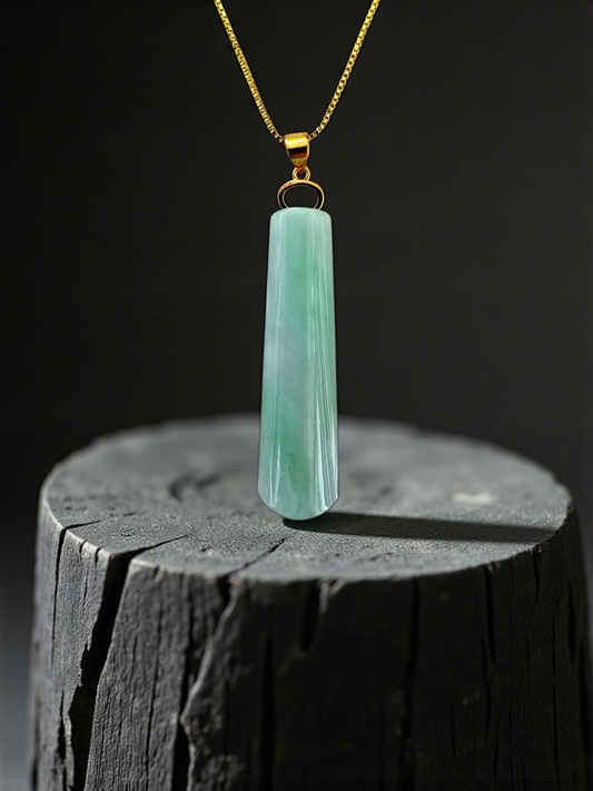 Hokkaido (MADE IN JAPAN) Tube Tapered Burmese A-Jadeite Charm Pendant (with 18K Solid Yellow Gold) - Certified - V4