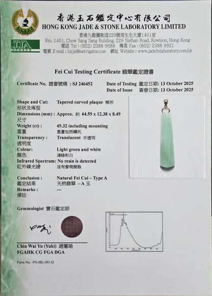 Hokkaido (MADE IN JAPAN) Tube Tapered Burmese A-Jadeite Charm Pendant (with 18K Solid Yellow Gold) - Certified - V4