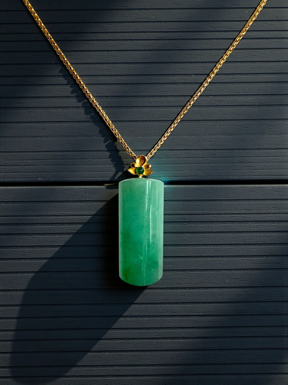 Marugame (MADE IN JAPAN) Crescent Tube Burmese A-Jadeite Charm Pendant (with 18K Solid Yellow Gold) - Certified - V1