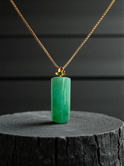 Marugame (MADE IN JAPAN) Crescent Tube Burmese A-Jadeite Charm Pendant (with 18K Solid Yellow Gold) - Certified - V1