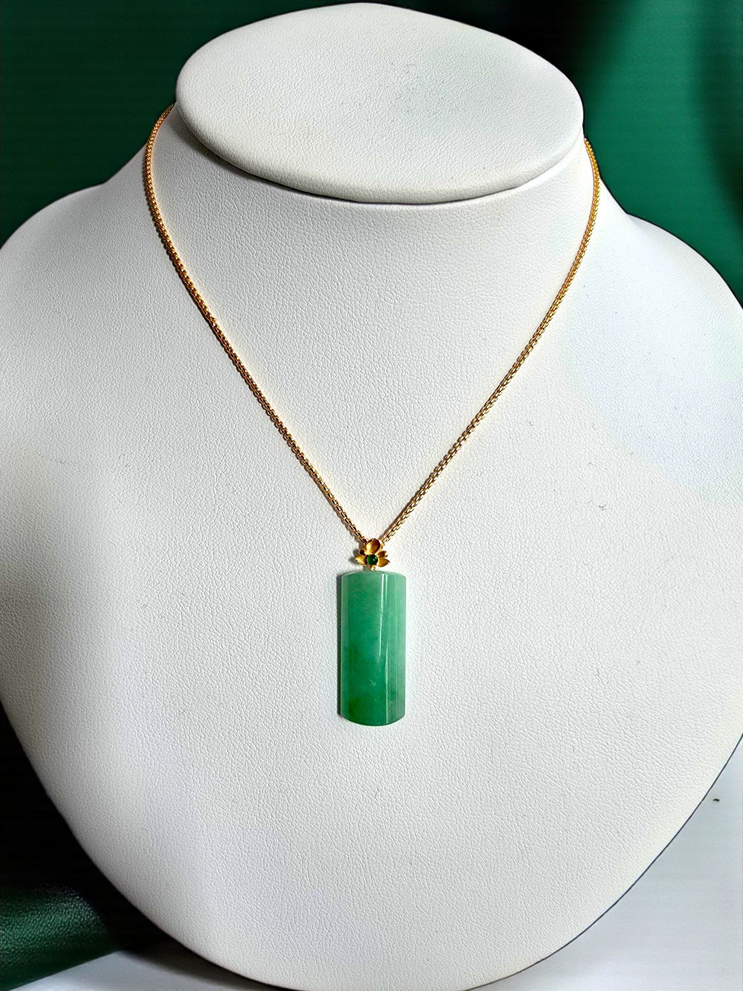 Marugame (MADE IN JAPAN) Crescent Tube Burmese A-Jadeite Charm Pendant (with 18K Solid Yellow Gold) - Certified - V1