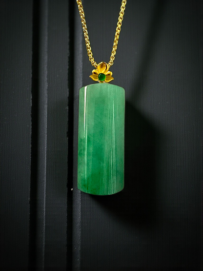 Marugame (MADE IN JAPAN) Crescent Tube Burmese A-Jadeite Charm Pendant (with 18K Solid Yellow Gold) - Certified - V1