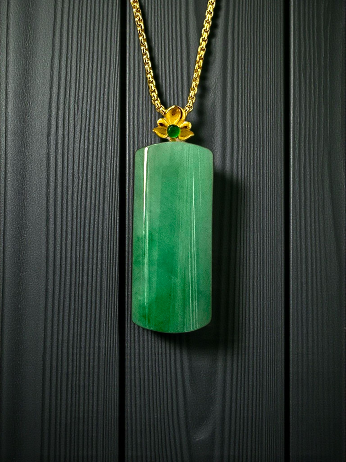 Marugame (MADE IN JAPAN) Crescent Tube Burmese A-Jadeite Charm Pendant (with 18K Solid Yellow Gold) - Certified - V1