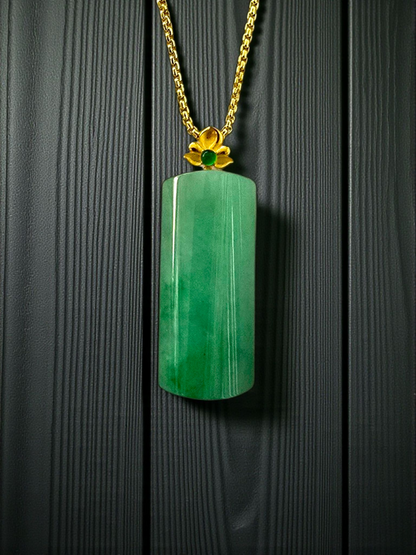 Marugame (MADE IN JAPAN) Crescent Tube Burmese A-Jadeite Charm Pendant (with 18K Solid Yellow Gold) - Certified - V1
