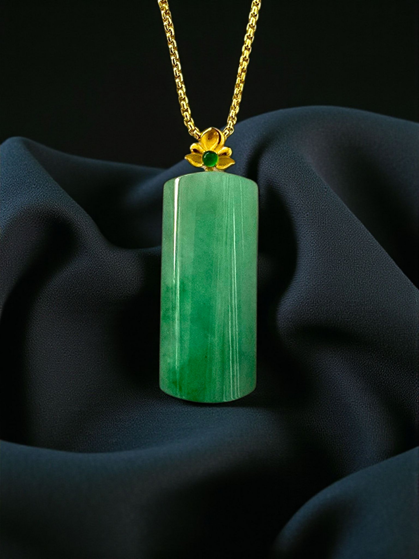 Marugame (MADE IN JAPAN) Crescent Tube Burmese A-Jadeite Charm Pendant (with 18K Solid Yellow Gold) - Certified - V1