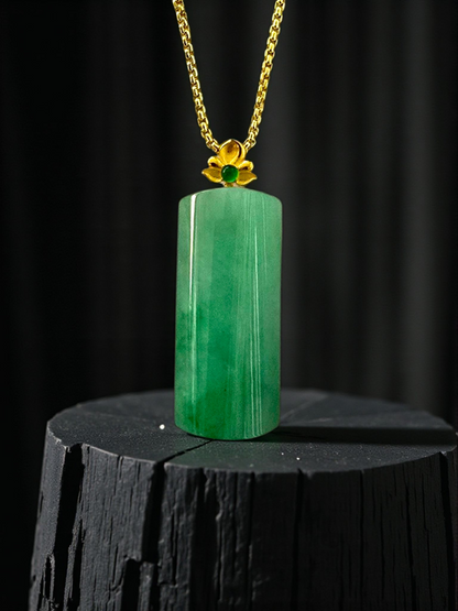 Marugame (MADE IN JAPAN) Crescent Tube Burmese A-Jadeite Charm Pendant (with 18K Solid Yellow Gold) - Certified - V1