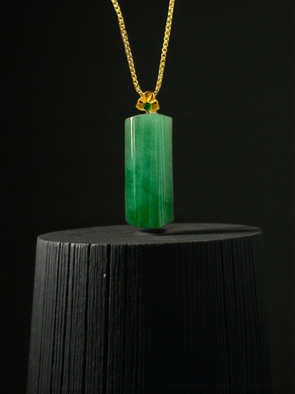 Marugame (MADE IN JAPAN) Crescent Tube Burmese A-Jadeite Charm Pendant (with 18K Solid Yellow Gold) - Certified - V1
