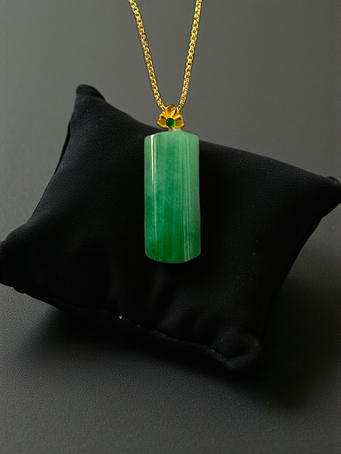 Marugame (MADE IN JAPAN) Crescent Tube Burmese A-Jadeite Charm Pendant (with 18K Solid Yellow Gold) - Certified - V1
