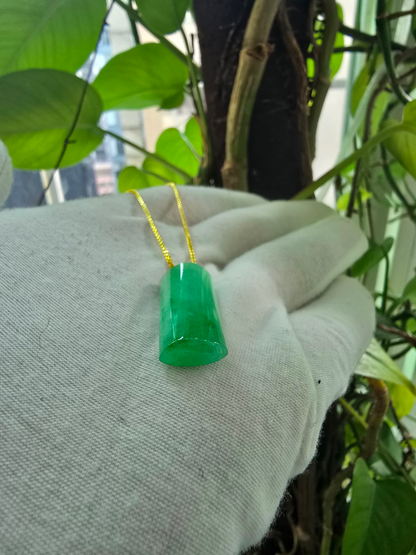 Marugame (MADE IN JAPAN) Crescent Tube Burmese A-Jadeite Charm Pendant (with 18K Solid Yellow Gold) - Certified - V1